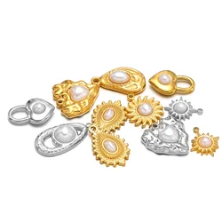 5pcs Stainless Steel Imitation Pearl Heart Irregular Charms Pendant Bulk for DIY Girl Necklace Crafts Jewelry Making Accessories