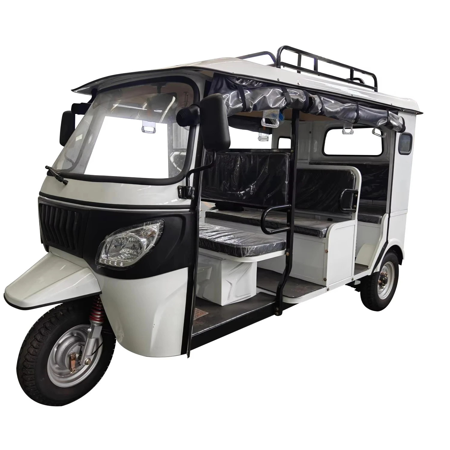 Triciclo eléctrico de taxi para pasajeros de 200 cc con diseño de cuerpo abierto de motor de 60 V y 3 kW para aplicaciones de carga y Tuk Tuk