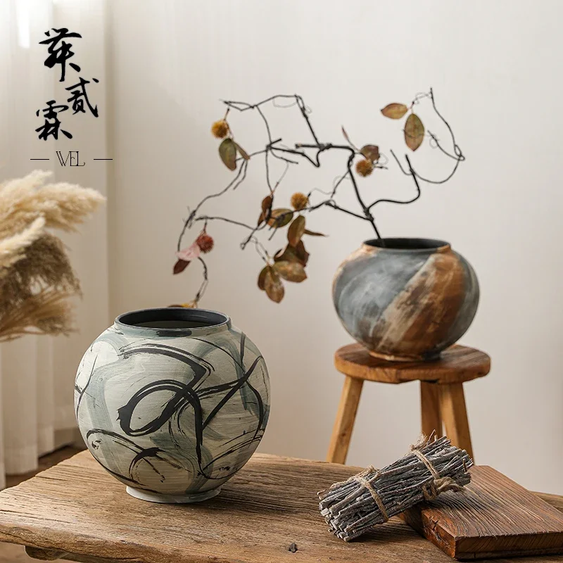 Retro ceramic flower pot household flower utensils coarse pottery vase ceramic pot teaching aids creative entrance ornament