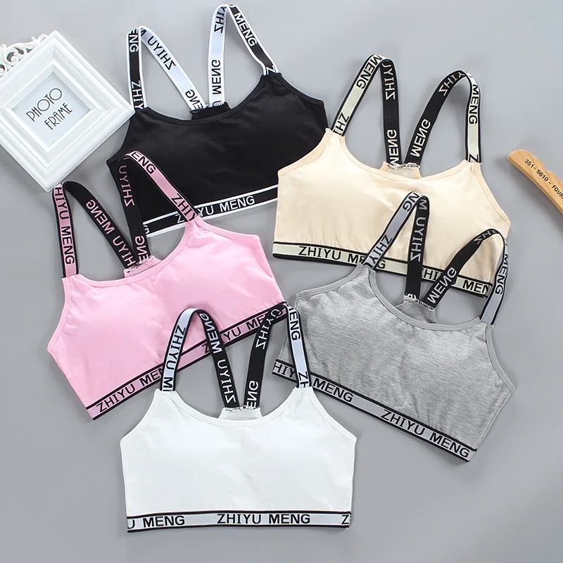 3PCS Kids Girls Bras Teenage Underwears Developmental Vest-style Beauty Tube Tops Children's Cotton Letters Sports Training Bras