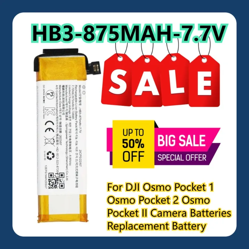 For DJI Osmo Pocket 1 Osmo Pocket 2 Osmo Pocket II Camera Batteries HB3-875MAH-7.7V Replacement Battery