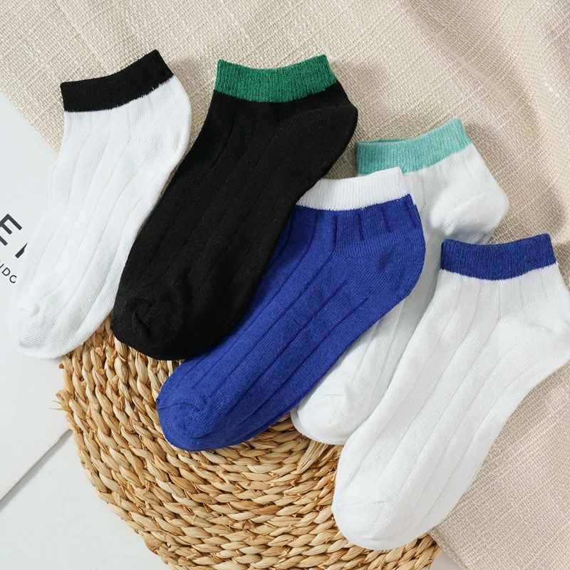 Chaussettes courtes en coton pour hommes, 5 paires/lot, chaussettes de rue à rayures de personnalité, unisexes, amusantes et décontractées