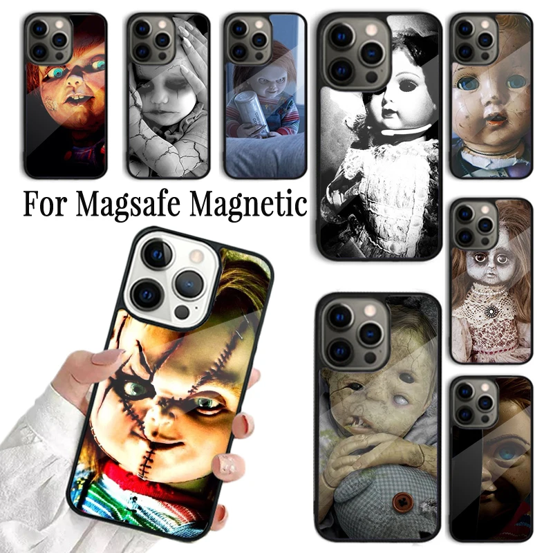 Coque Phone Case For iPhone 16 15 14 13 12 Mini 11 Pro Max Plus Magsafe Magnetic Wireless Charging Cover Creepy Baby Doll Horror