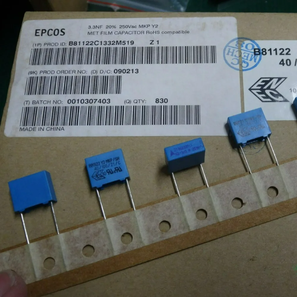10pcs/lot EPCOS 0.0033uf 250vAC 3n3 3.3nf 3300pf 332 M Y2 brand new 10mm film capacitor (Long Pins) B81122C1332M