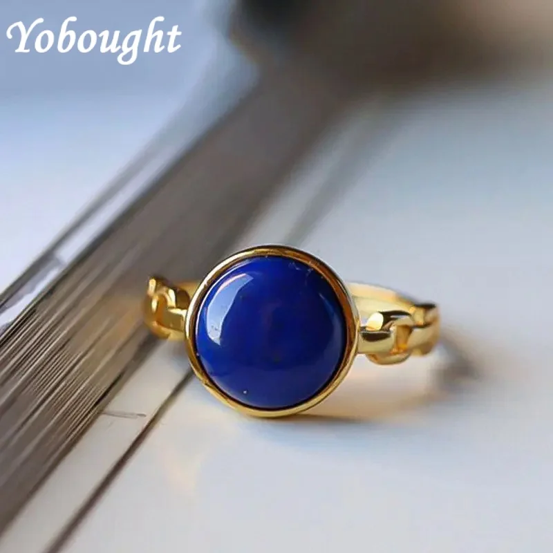 Vintage court style lapis lazuli rings for women elegant light luxury ancient gold crafts chain design engagement ring jewelry