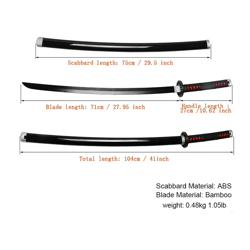 Épée de samouraï Cosplay Demon Slayer Katana, faite à la main, 104cm, Tanjiro en bois, à collectionner avec différents Styles
