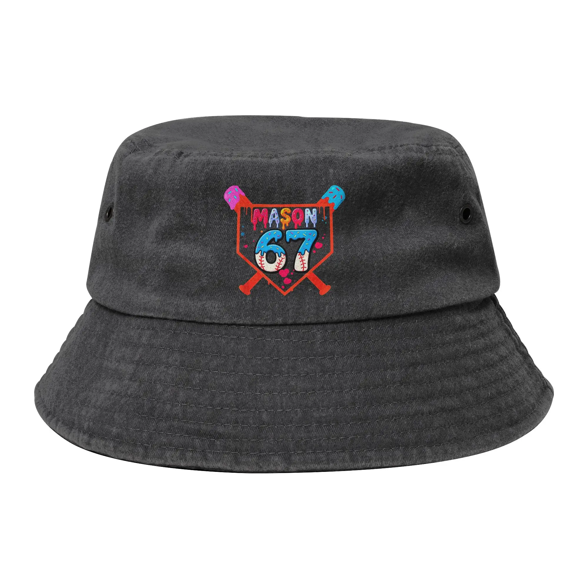Mason 67 Funny Ice Cream Drip Baseball Meme Design Bucket Hats Women Men Outdoor  Distressed Denim Fishing Cap Travel Panama Hat