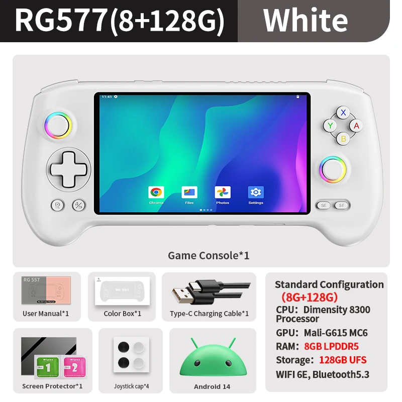 ANBERNIC RG557 Retro Handheld Game Console Afmeting 8300 5.48 "AMOLED Android Video Games Speler Ondersteuning AI Assistent FOTA WIFI