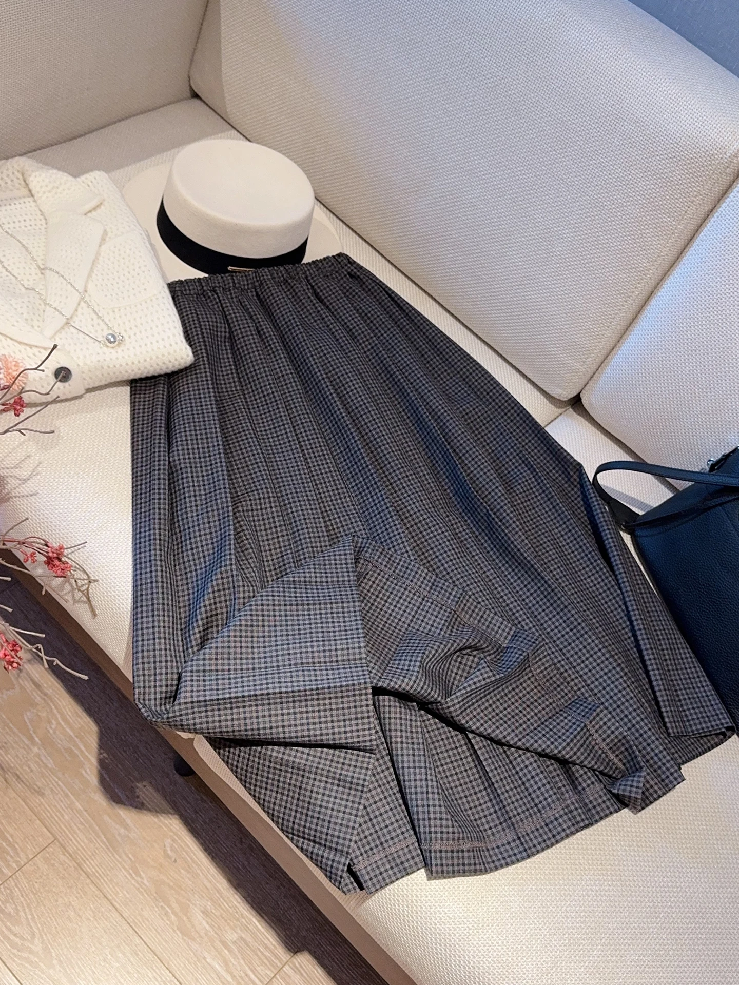 

Ретро-юбка А-силуэта из шерсти в клетку для женщин, осенне-зимняя, стройнящая, в винтажном стиле, модная