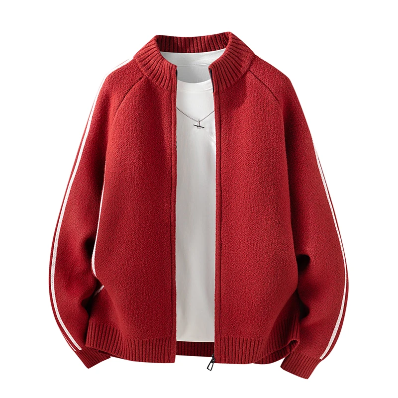 

Красный вязаный кардиган на молнии для мужчин, повседневный, свободного кроя, модный, премиум-класса, весна-осень