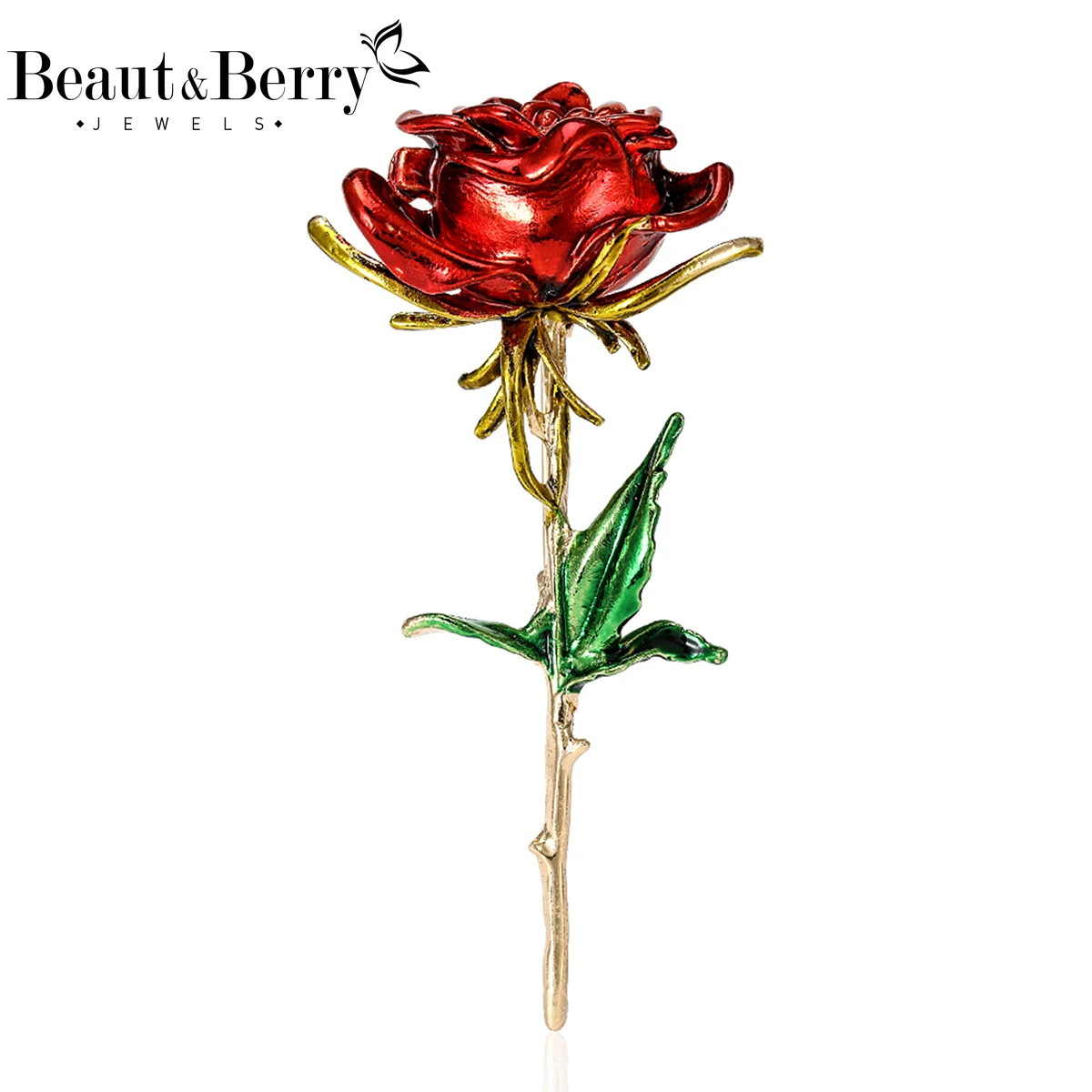 Beaut&Berry Luxury Enamel Rose Brooches for Women Unisex Plant Pins Casual Party Jewelry Accessories Gifts Decoration