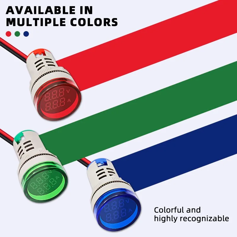 3Pcs AC AC Volt Amp Meter Voltage Current Monitor Digital LED Display Voltmeter Detetor Green Blue Signal Indicator Light Panel