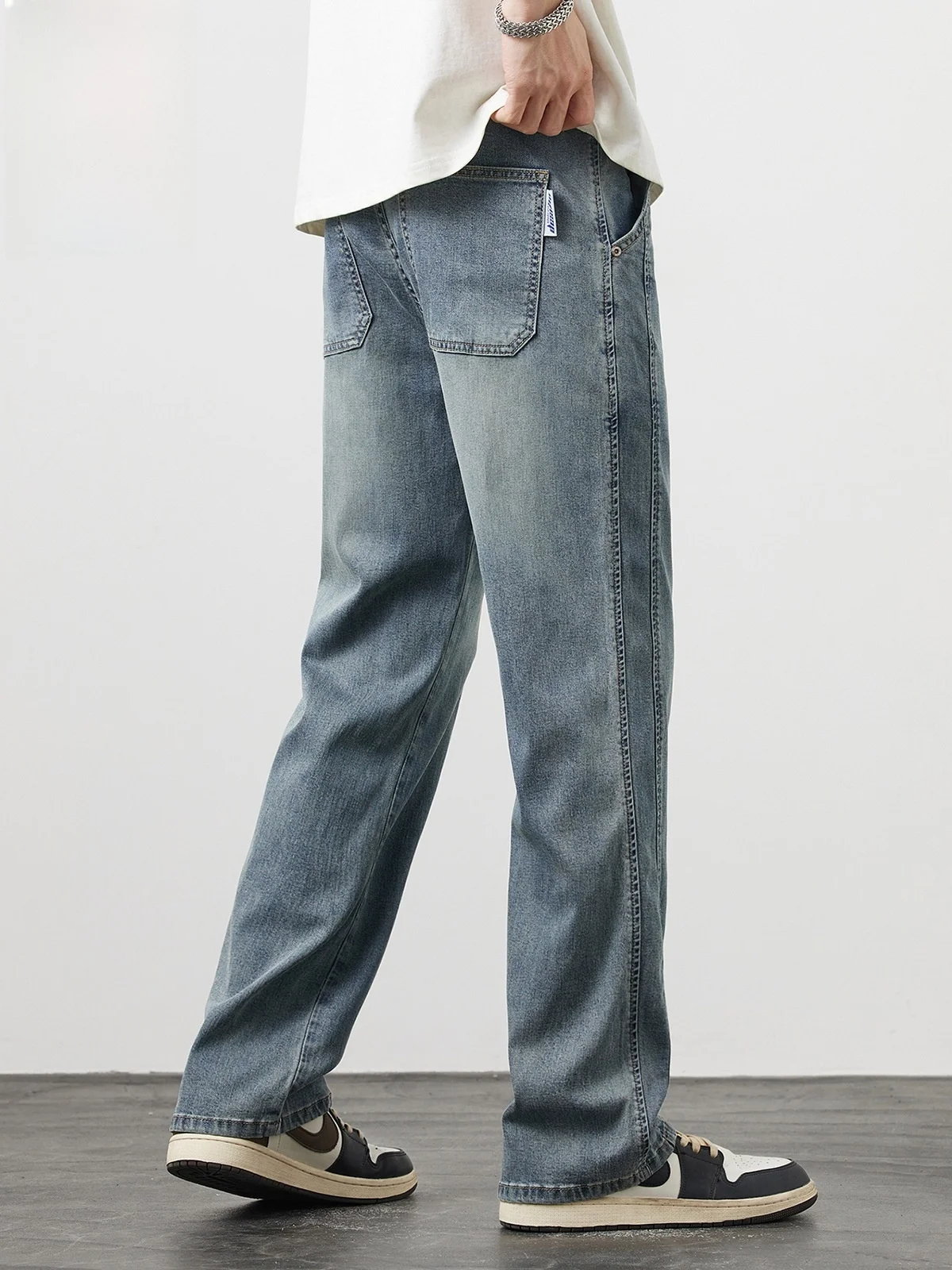 

Мужские свободные прямые джинсы из шелковистого денима, тонкие, из охлаждающего шелковистого материала, длинные брюки, летние, модные, молодежные, водоотталкивающие