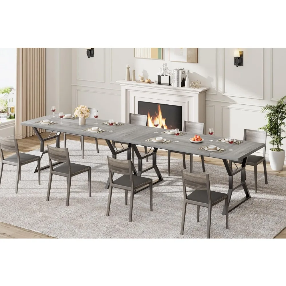 طاولة طعام، طاولة طعام صناعية تتسع لـ 6-8 أشخاص، طاولة مطبخ خشبية طويلة للمطبخ، سهلة التجميع، طاولات طعام #4