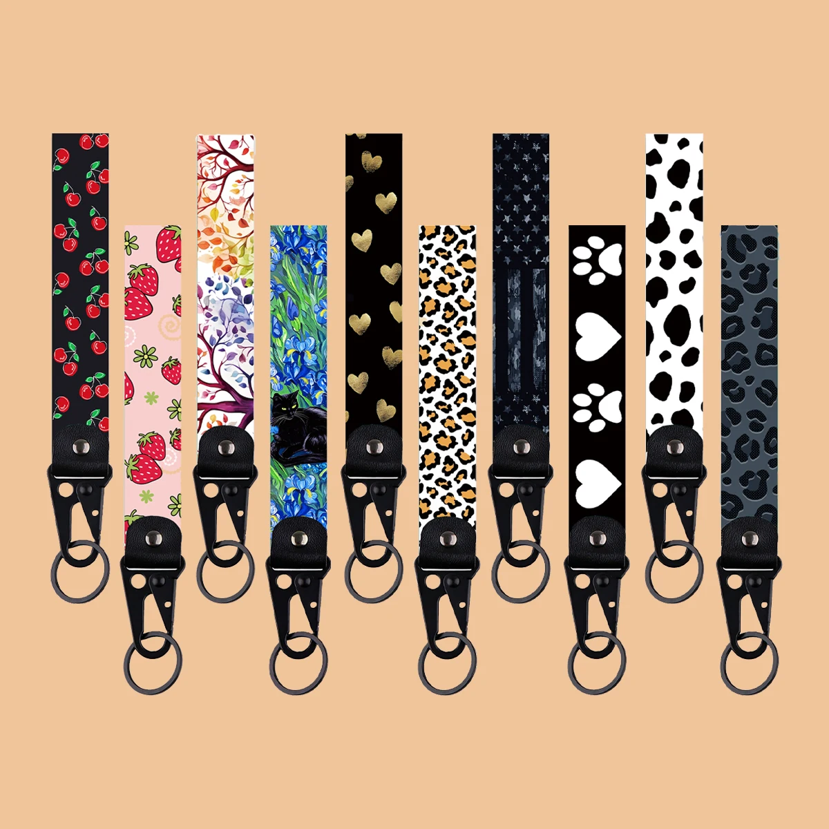 خمر الزهور نمط المفاتيح القط الأسود المفاتيح للنساء الرجال حلقات المفاتيح الفن قصيرة الحبل العلامات الرئيسية تأثيري اكسسوارات الهدايا #1