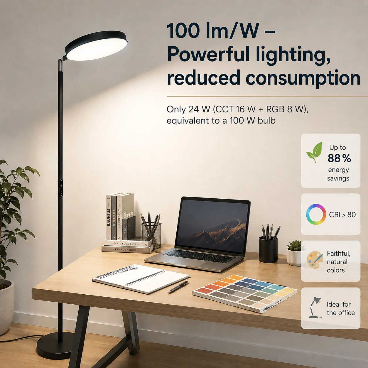 95 % hohe Lichtdurchlässigkeit, 2-teilige LED-Stehlampe, RGB-Farbwechsel, mehrfach winkelverstellbare Stehlampe, korrosionsbeständiger PC-Metallkörper