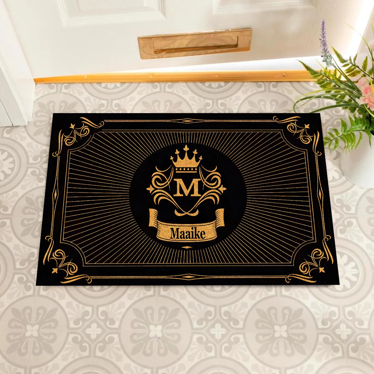 Custom Family Name Personalized Doormat Rubber Wreath Letter Monogram Door Mat Non-Slip Entryway Rug Floor Foot Mats Home Decor