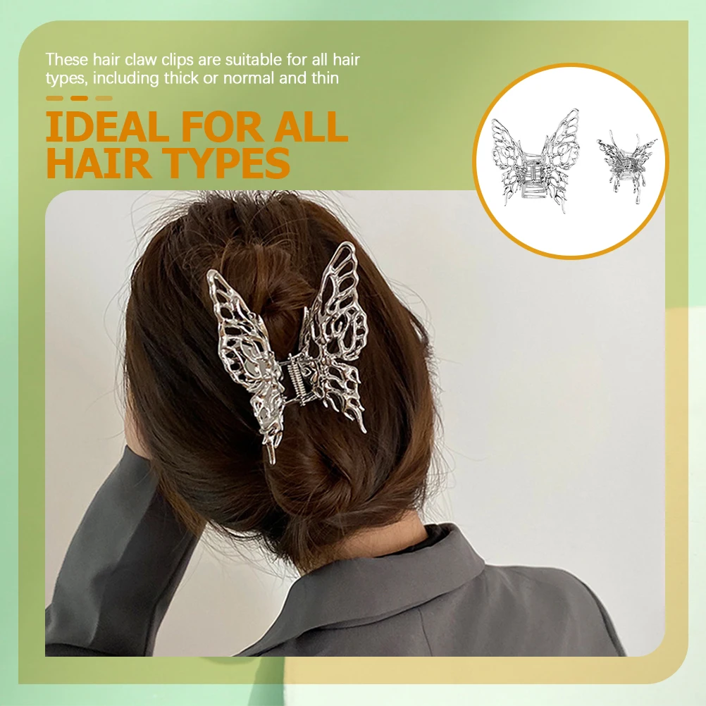 

2Pcs Metal Butterfly Hair Clip Claw Clips for Women Short Clamp Holder Thick Thin Hair Everyday Party Banquet Gift Jewelry
