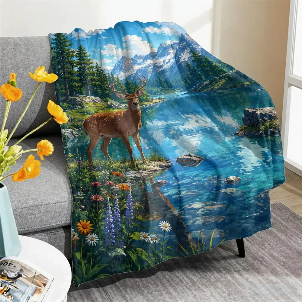 Sea Summer Landscape Throw Blanket Soft Flannel Throw Lightweight Summer Home Nap for Office Travel Sofa Bed