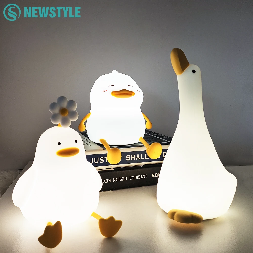 Cute Duck Night Light Silicone Dimmable Nursery Nightlight USB Rechargeable Timing Bedside Touch Lamp for Breastfeeding Room