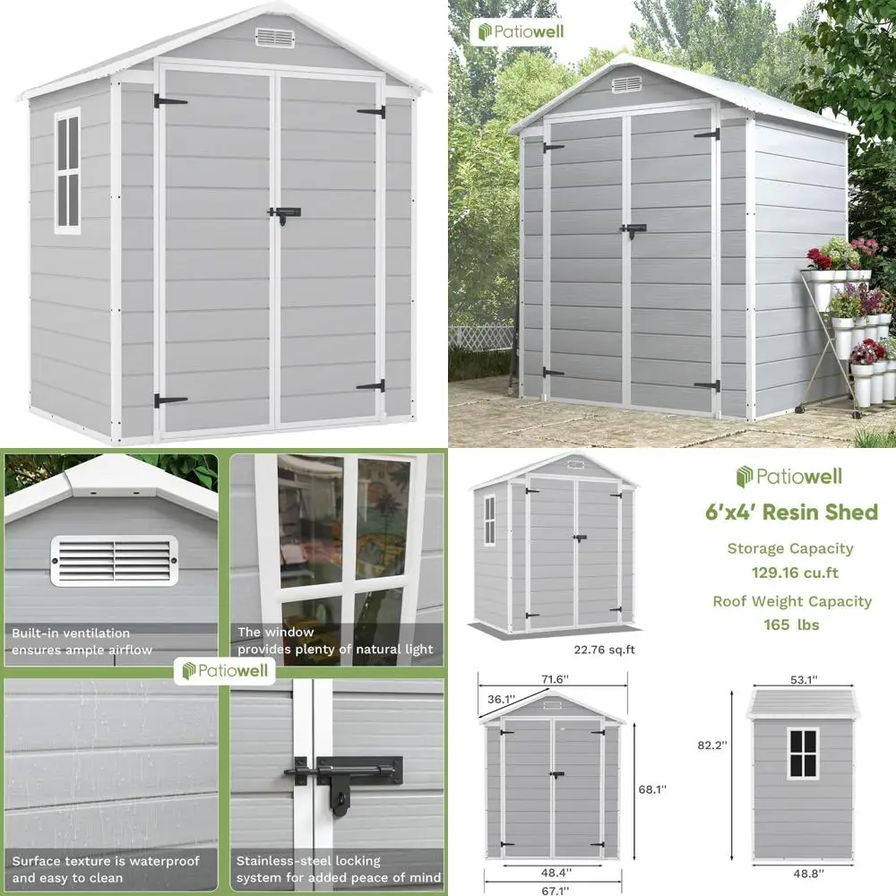 

Пластиковый навес для хранения на открытом воздухе 6x4 фута — идеально подходит для хранения мебели для патио, садовых инструментов и аксессуаров для велосипеда