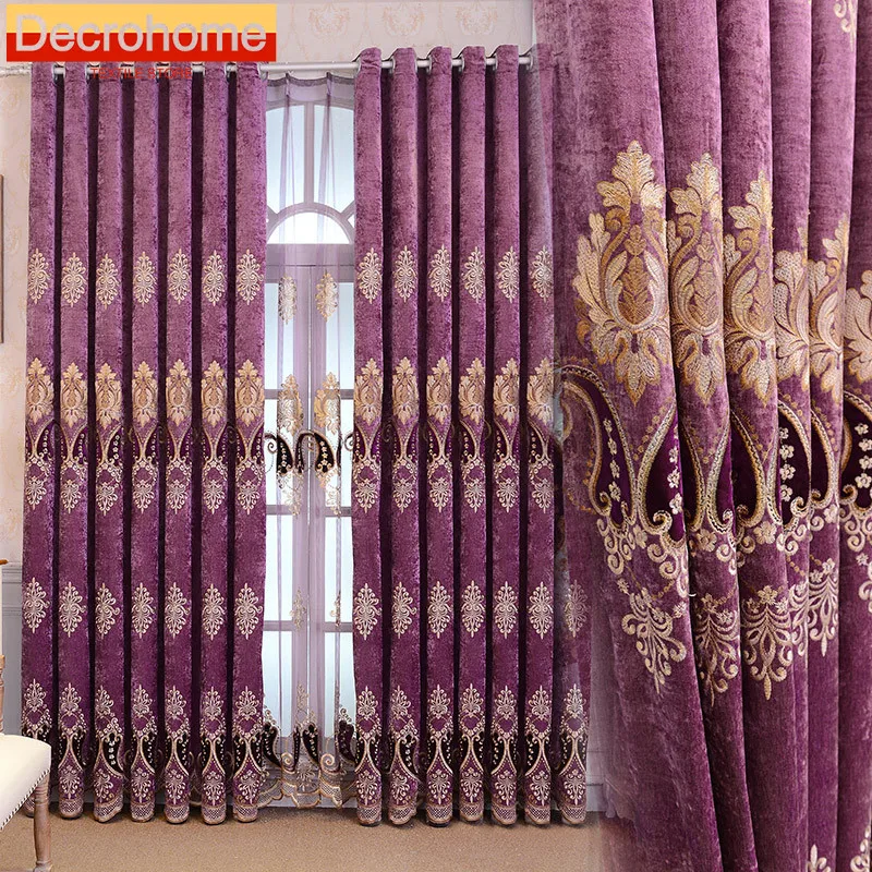 European Embroidery Blackout Curtains Living Room Bedroom Chenille Curtain Fabrics Curtains Customize Cortinas Para La Sala