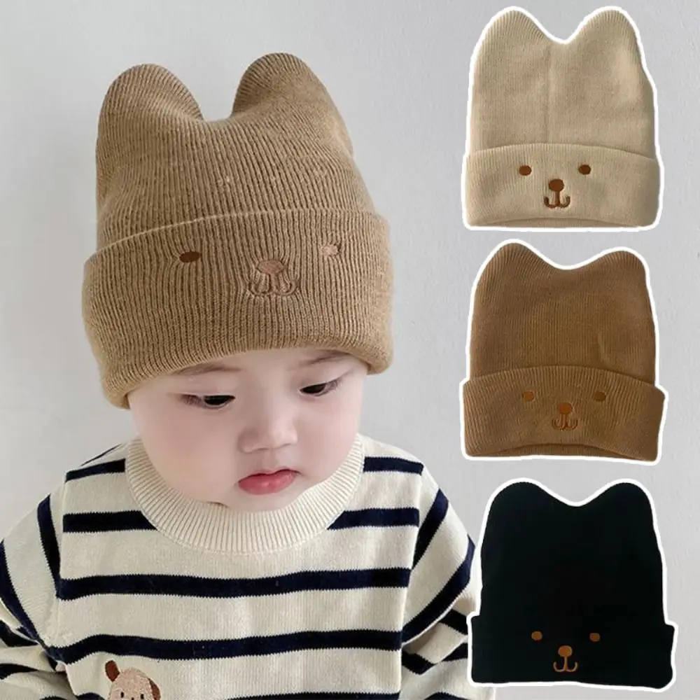 

New Cute Beanie Cap Autumn Winter Knitted Pullover Hat Toddler Cartoon Embroidered Knitted Hat