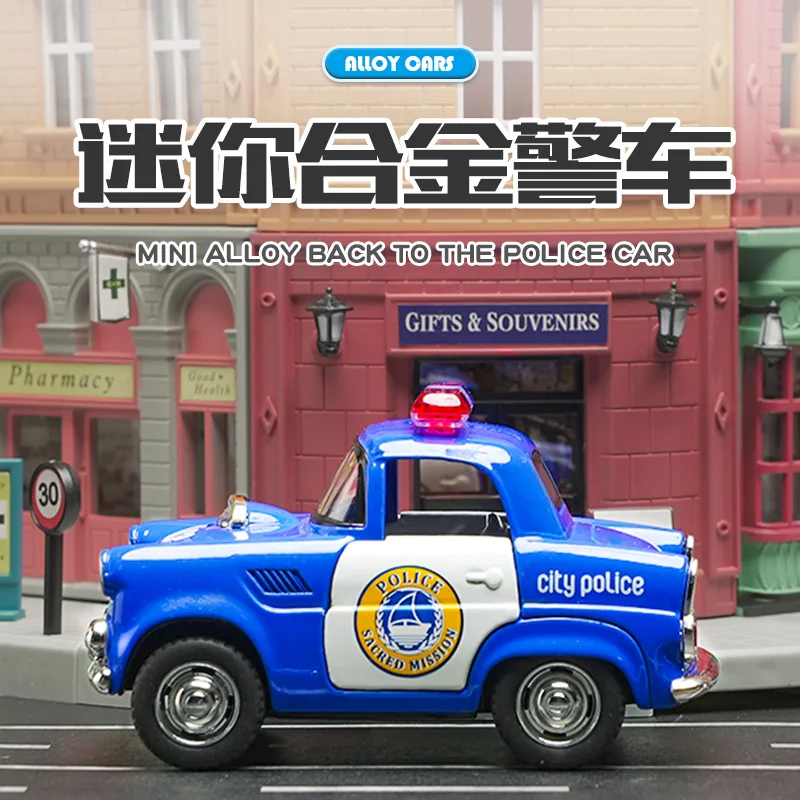 어린이 관성 자동차 장난감 소리 조명이있는 합금 경찰 차량 자동차 모델 어린이 자동차 장난감 운송 차량을 당깁니다.