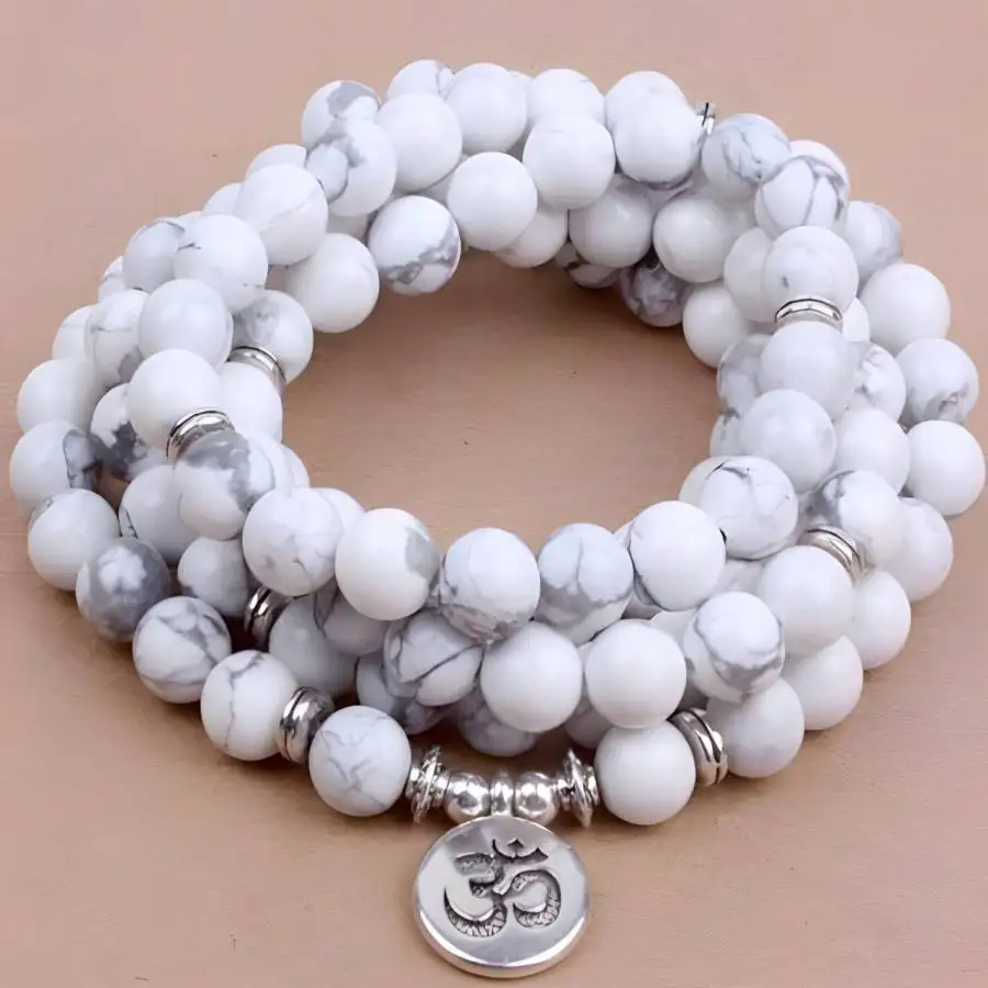 

8mm Howlite 108 Buddha Beads Bracelet Nirvana Buddha Bead Japa elastic Buddhist Tibetan Sacred Stone Yoga Hand Bodhi zazen Zen