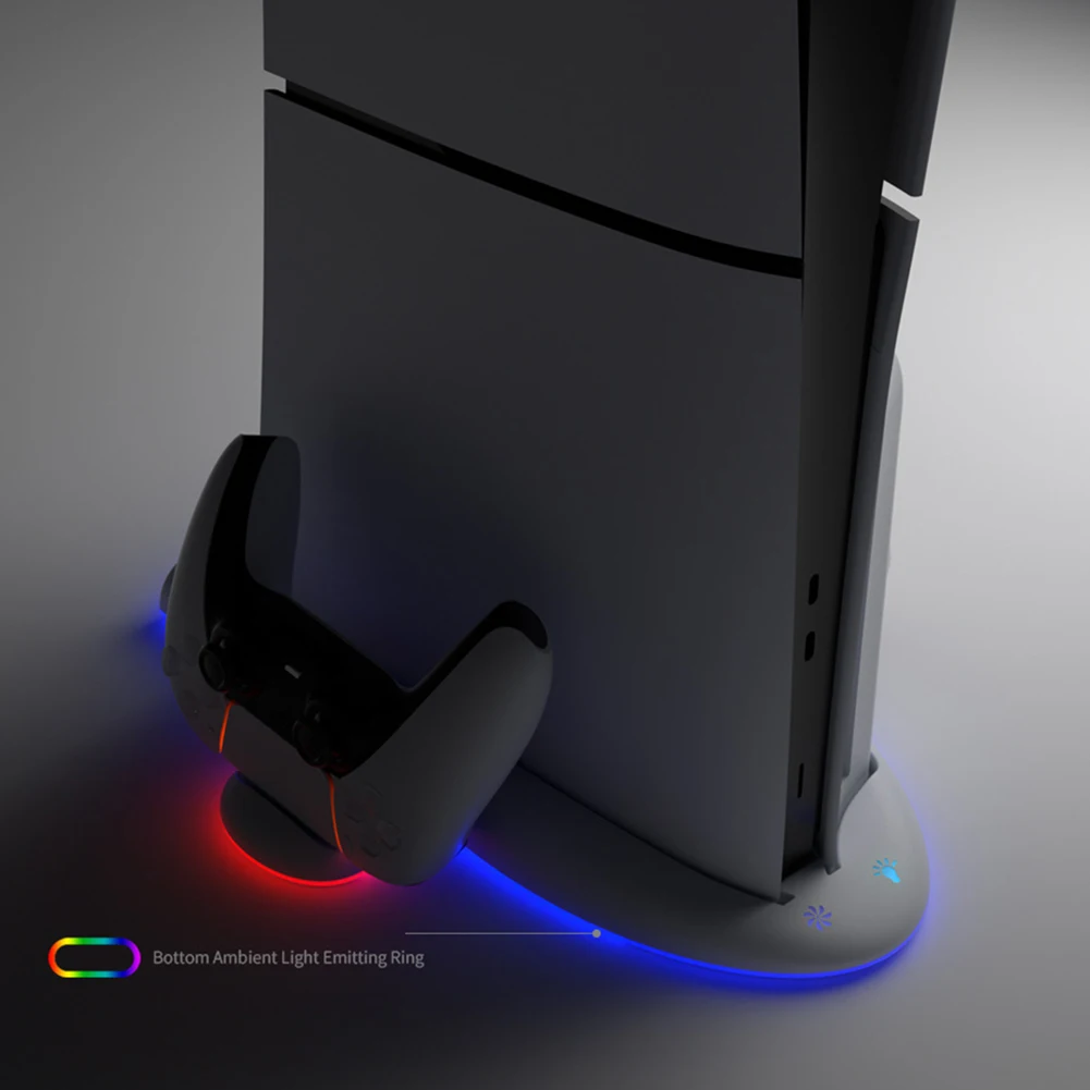 Vertical Cooling Stand 2 Controller Charging Dock with RGB Light Charging Base Holder 3-Level Cooling Fan for Playstation Slim