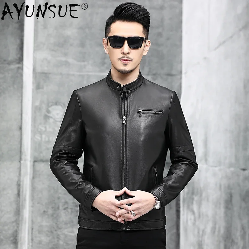 AYUNSUE Genuine Leather Jacket Men Clothng 2020 Spring Coat Real Goatskin Clothes Short Stand Collar Clothes Veste Homme LXR820