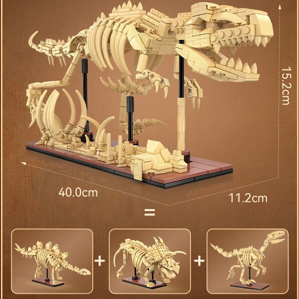 

Идея окаменелости динозавра Юрского периода, модель строительного блока, пара 3IN1, тираннозавр Рекс, кирпичи, стегозавр, трицератопс, велоцираптор, игрушки
