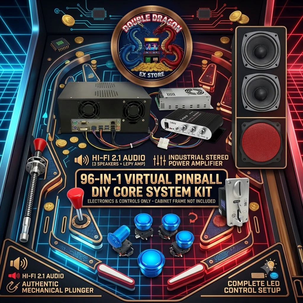 96-in-1 Virtual Pinball Machine DIY Kit | Digital Arcade Game Host System with Lepy Amplifier, Speakers | Full Internal Hardware