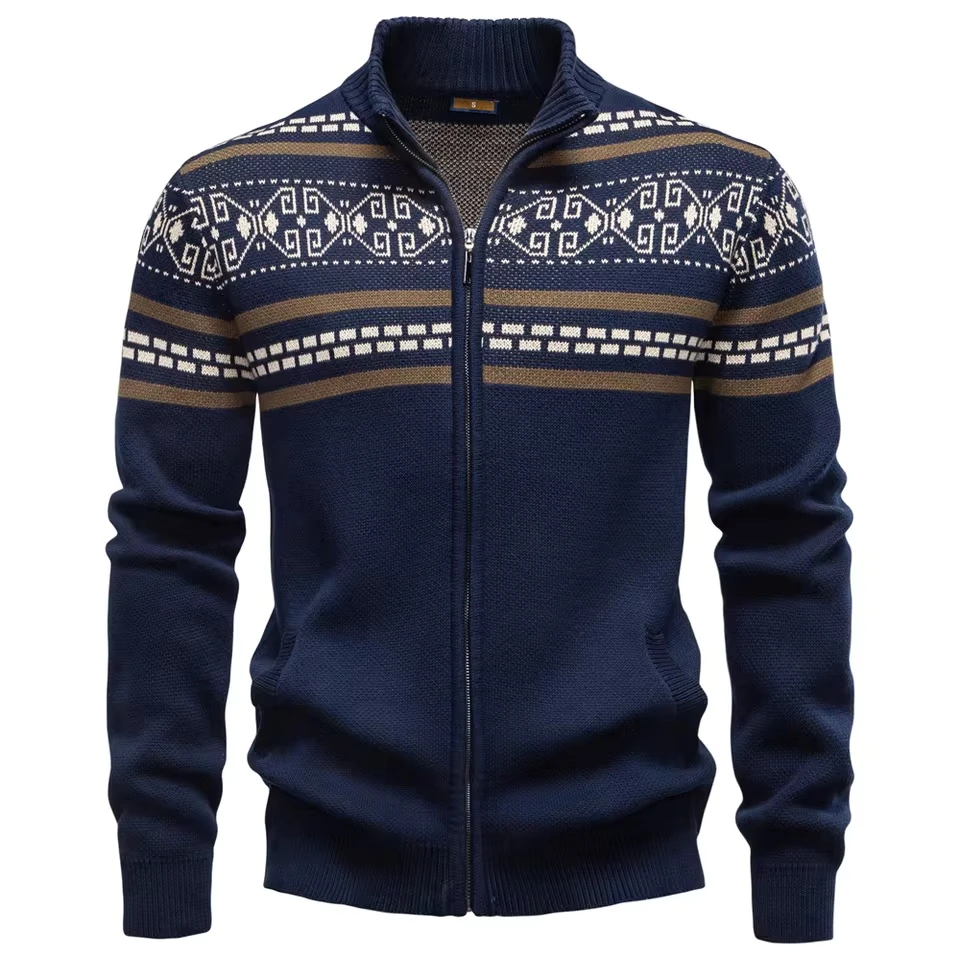 

2025 Winter Autumn New Fashion Men's Stand Collar Zipper Long Sleeve Casual Trendy Cardigans Male Clothes Knitted Coat