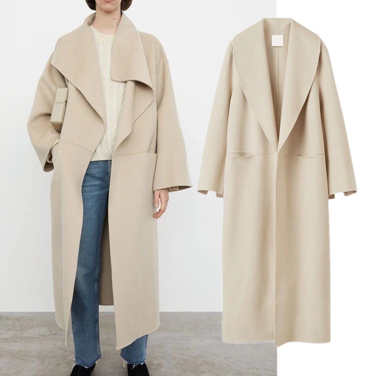 

Jenny&Dave Fashion Ladies Khaki Wool Tench Cashmere Blend Coat Women British Women's Minimalist Long Jacket Women