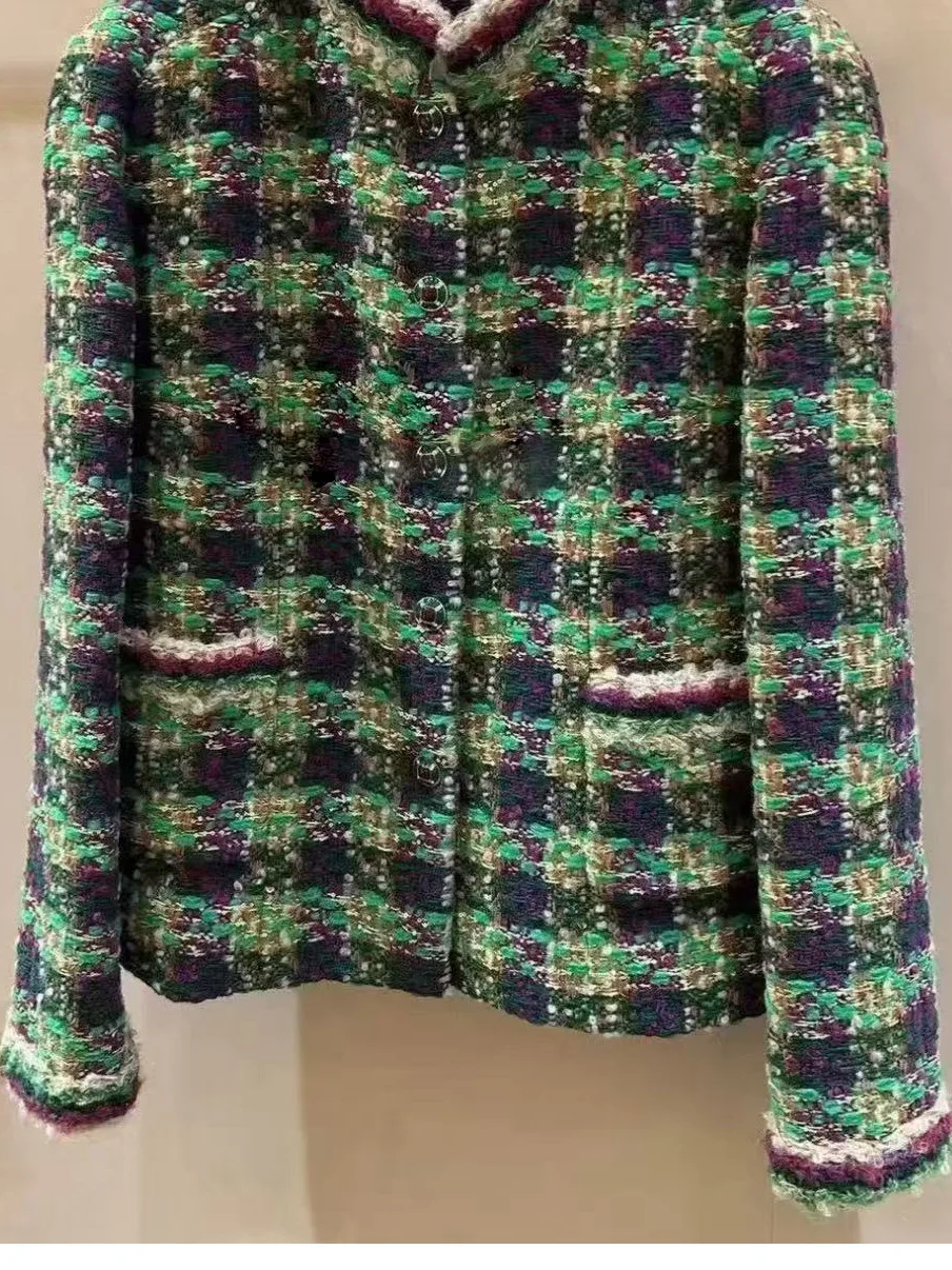 Zimní novinka 2025 – tvídový kabát s kostkovaným vzorem ve francouzském stylu, elegantní a všestranný, kulatý výstřih - náhled 4