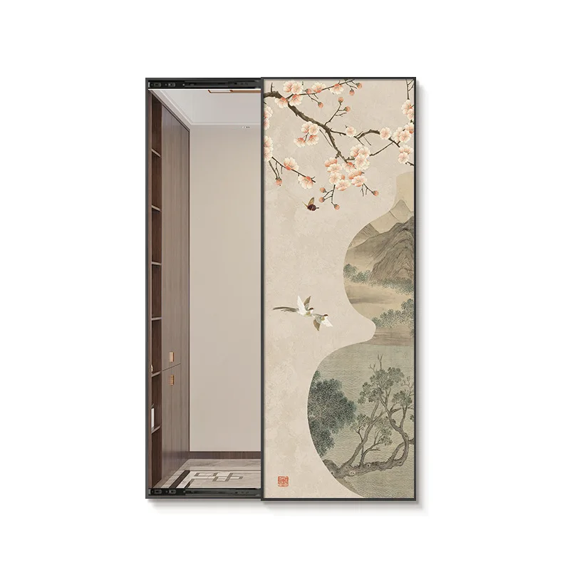

New Chinese style, entrance, hidden style, full-length mirror, hanging pictures, bedroom, push-pull