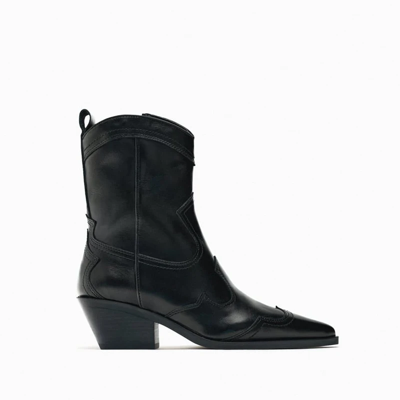 

Women's ort High Heel Boots Western Sle Leather Splicing Boots Pointed Toe Faionable Rubber Outsole Zipper Closure