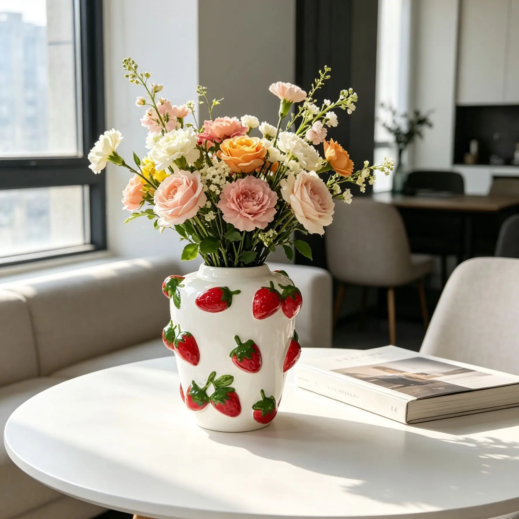 Spot ceramic strawberry vase office home ornament living room TV cabinet high-end decorative vase high value flower insert