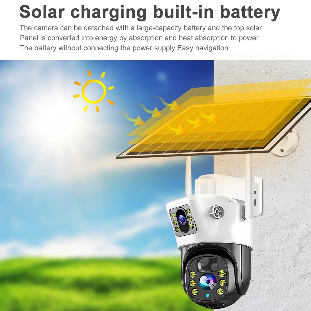 V380Pro Solar Camera 4G SIM Card Wifi IP Wireless CCTV HD Dual Lens Surveillance Camera Night Vision PIR Home Care Pet Monitor