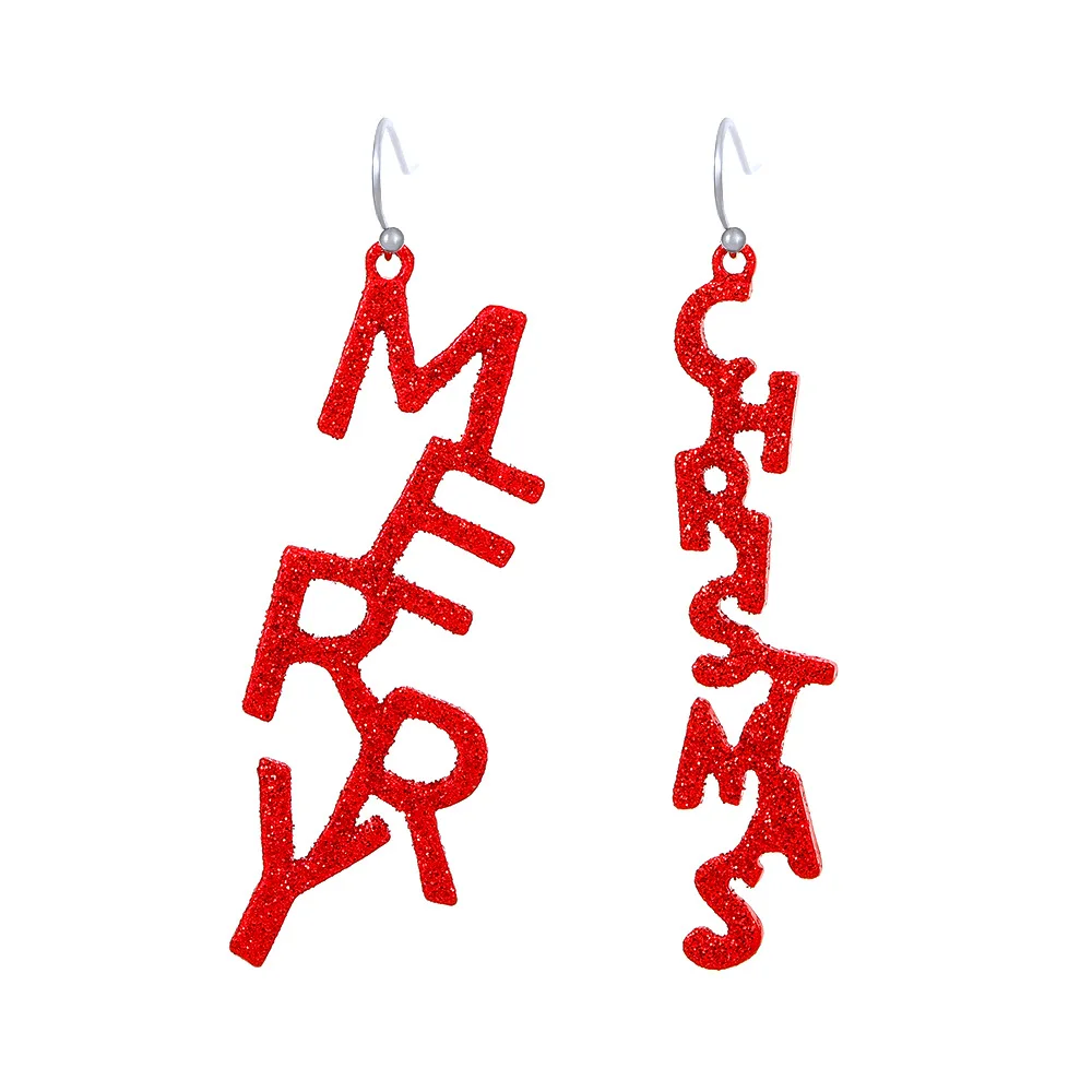 Boucles d'oreilles en alliage de zinc avec lettre rouge pour femme, dessin animé de Noël, mode Europe et Amérique, escales de festival d'hiver, cadeaux de bijoux