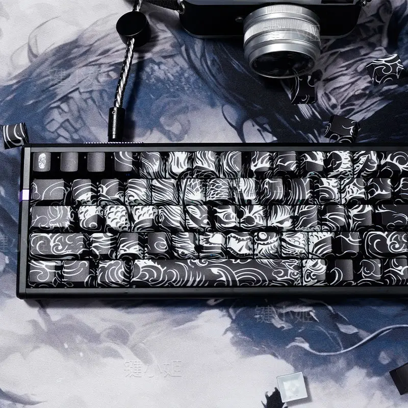 

130-клавишные прозрачные колпачки для клавиш Dragon Side, колпачки для клавиш в стиле аниме Chreey PBT для механической клавиатуры Made68 Mad68 Wooting 60, механическая клавиатура