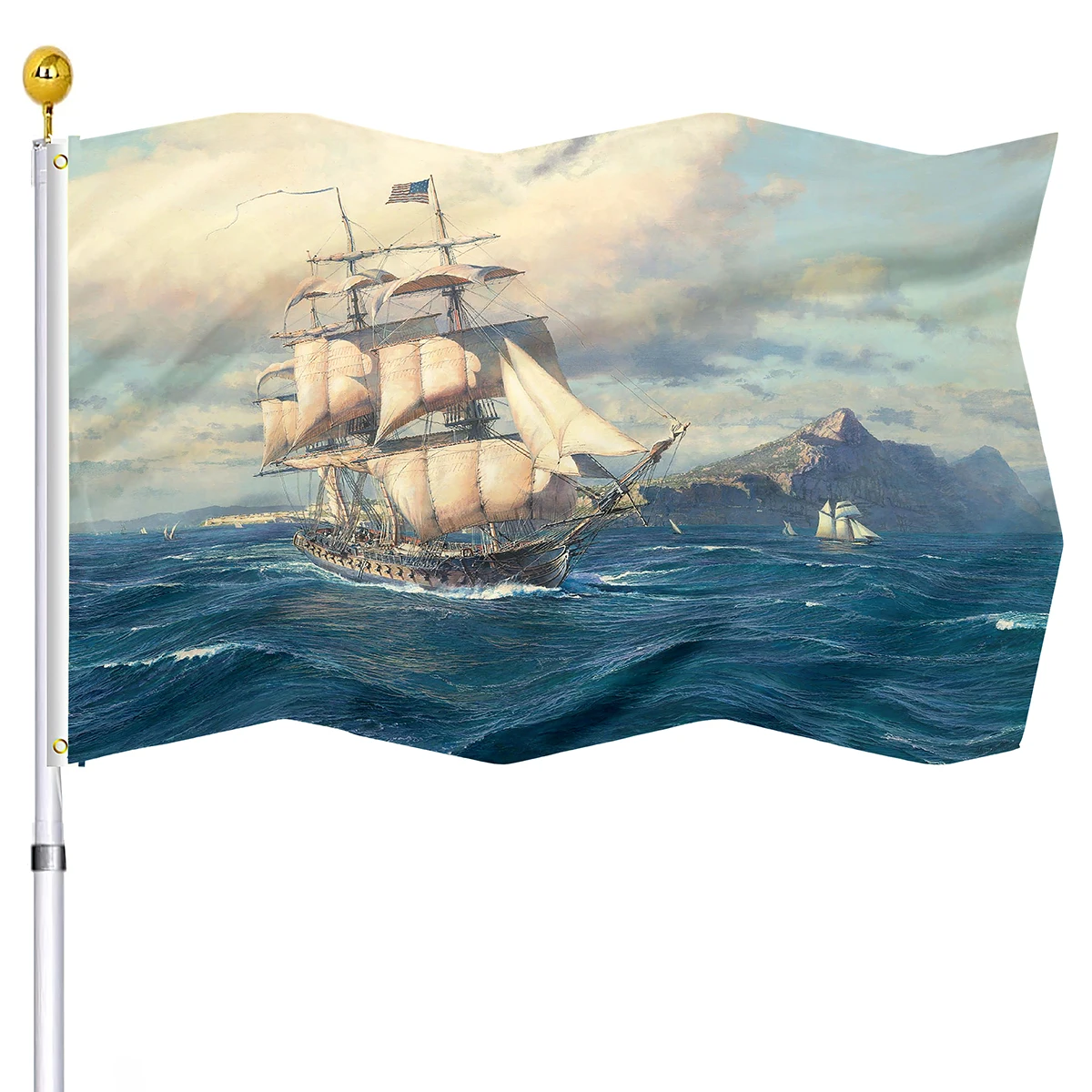 

Nautical Flag Sailboat Oil Painting Double Stitched Sailing Ships Ocean Waves Flags with 2 Grommets House Indoor Outdoor Decor