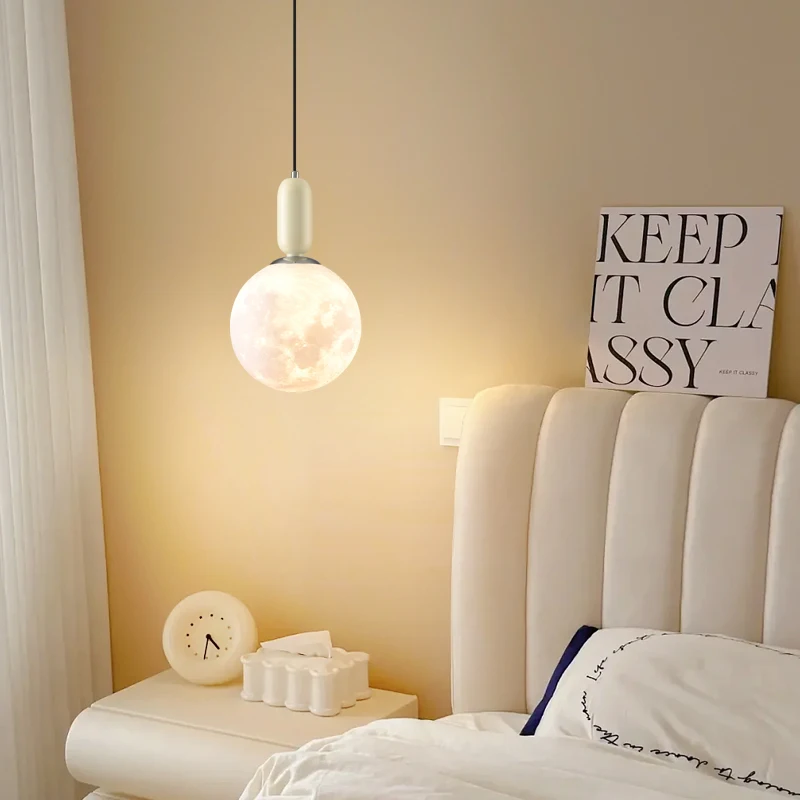 Lámpara Led colgante con forma de luna para habitación de niños, candelabro moderno con forma de cabeza de cama, luz de línea larga para dormitorio