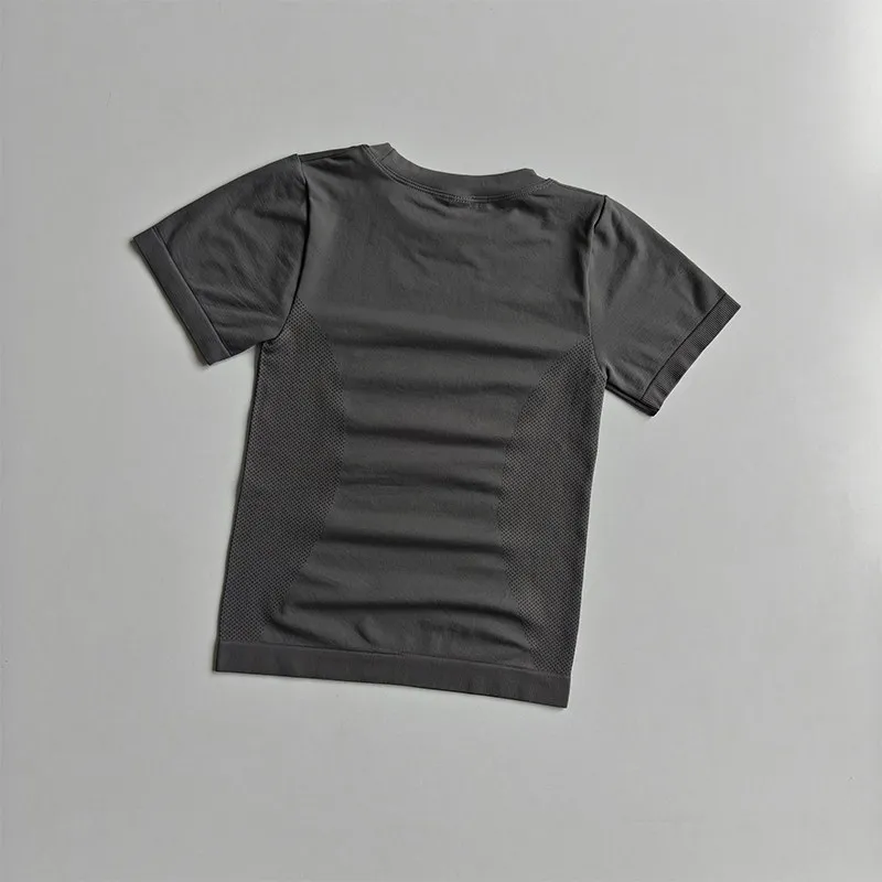 Dünne Sport-Kurzarm-T-Shirts Schlankmachende Schnelltrocknende Fitnesskleidung Elastisches Enganliegendes Atmungsaktives Yoga-Oberteil für Damen – Detail 6