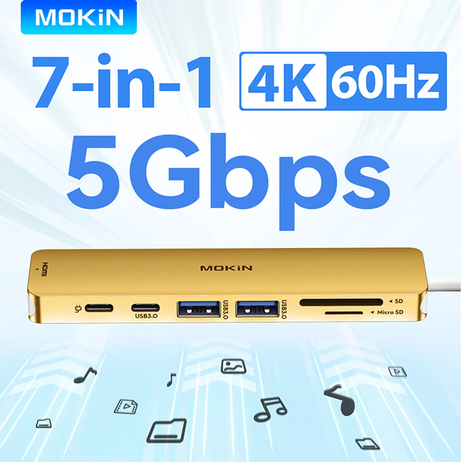 

MOKiN 7 in 1 USB HUB 3.0 to 4K HDMI Hub Adapter Docking Station USB3.0 5Gbps SD/Micro SD PD 100W for MacBook Lenovo Dell Laptops