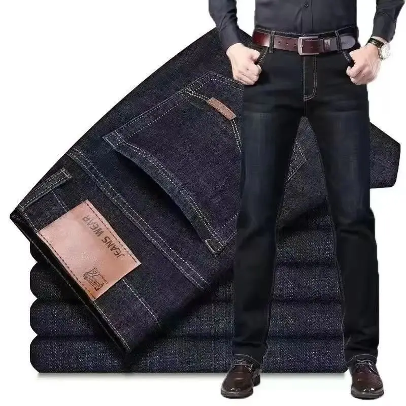 กางเกงยีนส์ผู้ชายทรงตรง สไตล์ลำลอง ธุรกิจ แฟชั่น นุ่มสบาย ยี่ห้อดัง ดีไซน์หรูหรา ผ้าสเตรช ทรงเข้ารูป