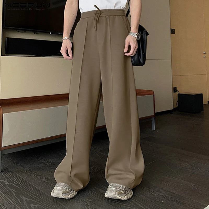 

INCERUN Men Pants Solid Color Drawstring Joggers Casual Long Pants Men 2025 Streetwear Loose Workout Fashion Male Trousers S-5XL