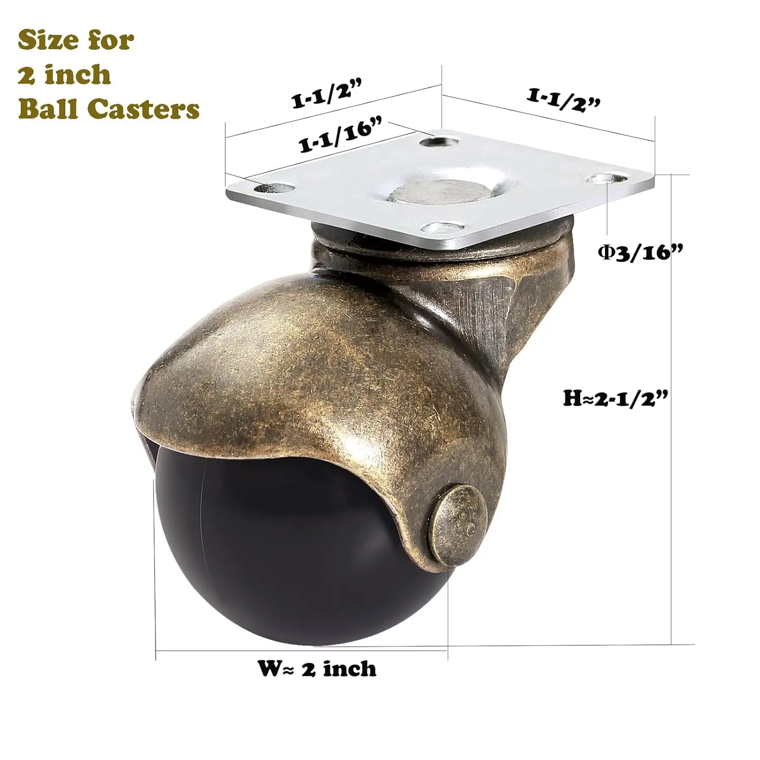 2 Inch Ball Caster Wheels, Vintage Wheels for Furniture, Antiqure Brass Swivel Casters Set of 4 for Coffee Table, Ottoman