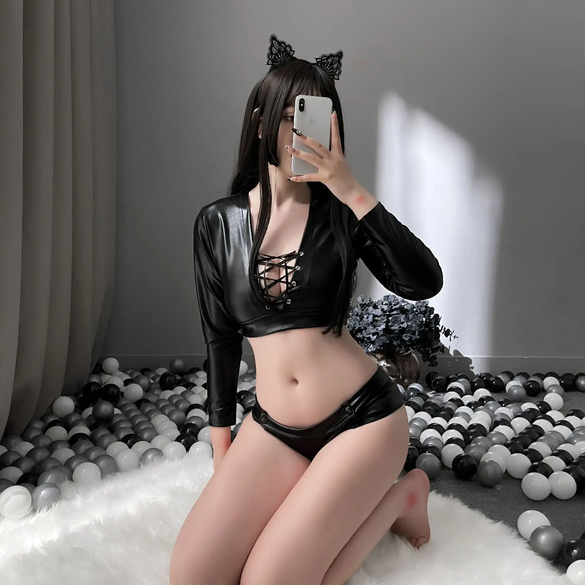 

Сексуальный ажурный комплект Sp Dr, женское нижнее белье, ночная рубашка средней длины из полиэфирной ткани, осенний сезон, домашняя одежда